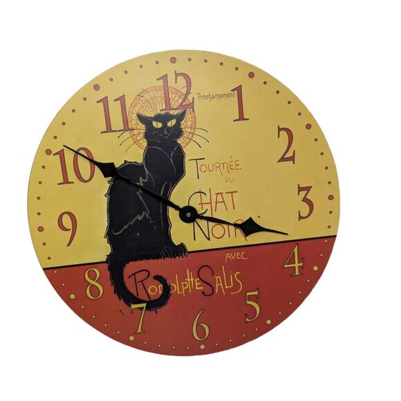 Chat Noir Black Cat Paris France French Advertising Round Wall Clock 13 Inches - Picture 1 of 4